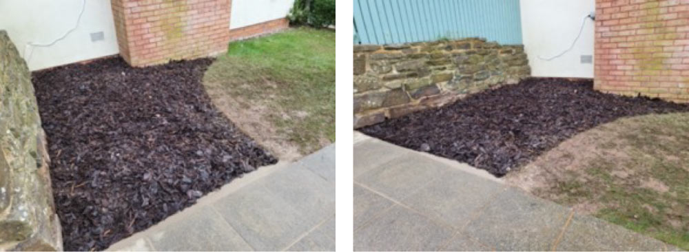 Decorative bark was then spread out across the area