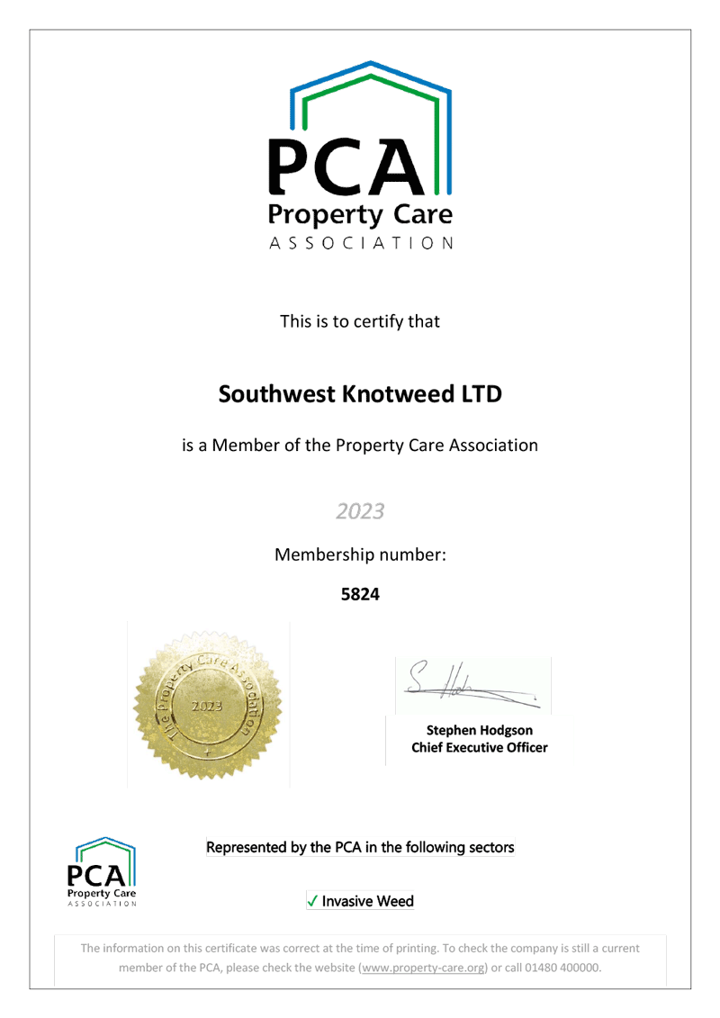 Southwest Knotweed PCA 2023 certification